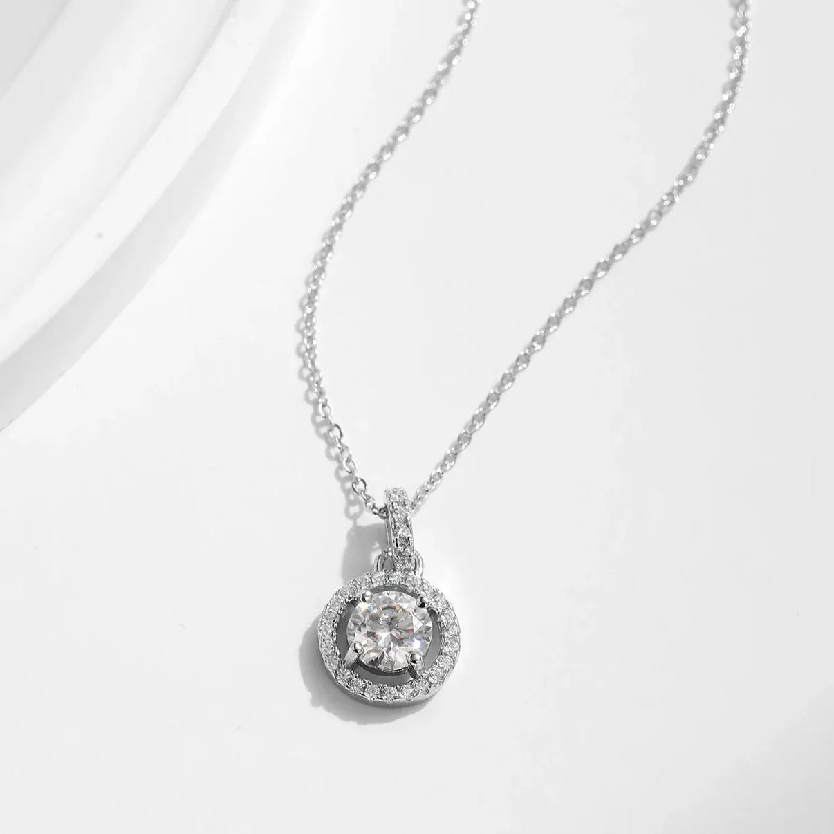 Moissanite Halo Necklace - Cleora